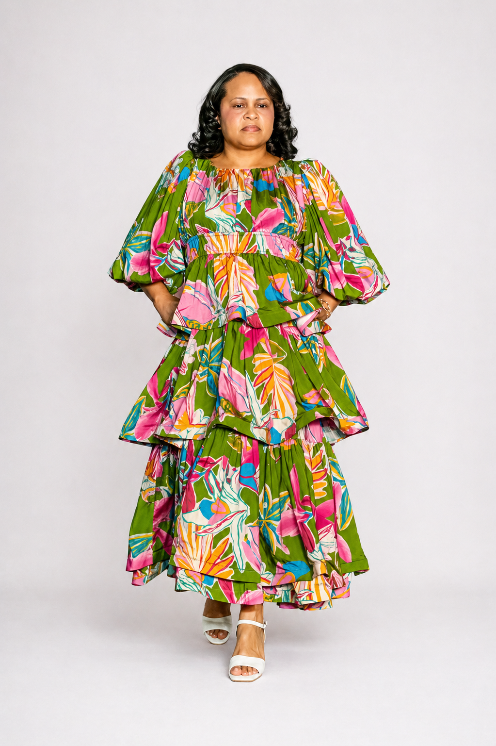 Vert Forêt Florale Maxi Dress
