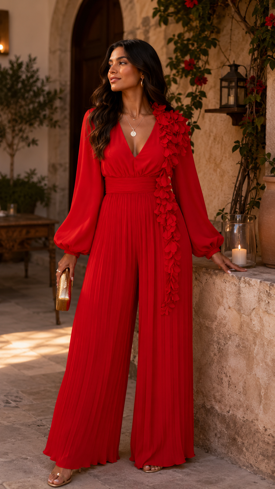 Émeraude/Blanc/Rouge Wide Fit Trouser Set
