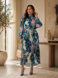Azure Stripe Pattern Maxi Dress