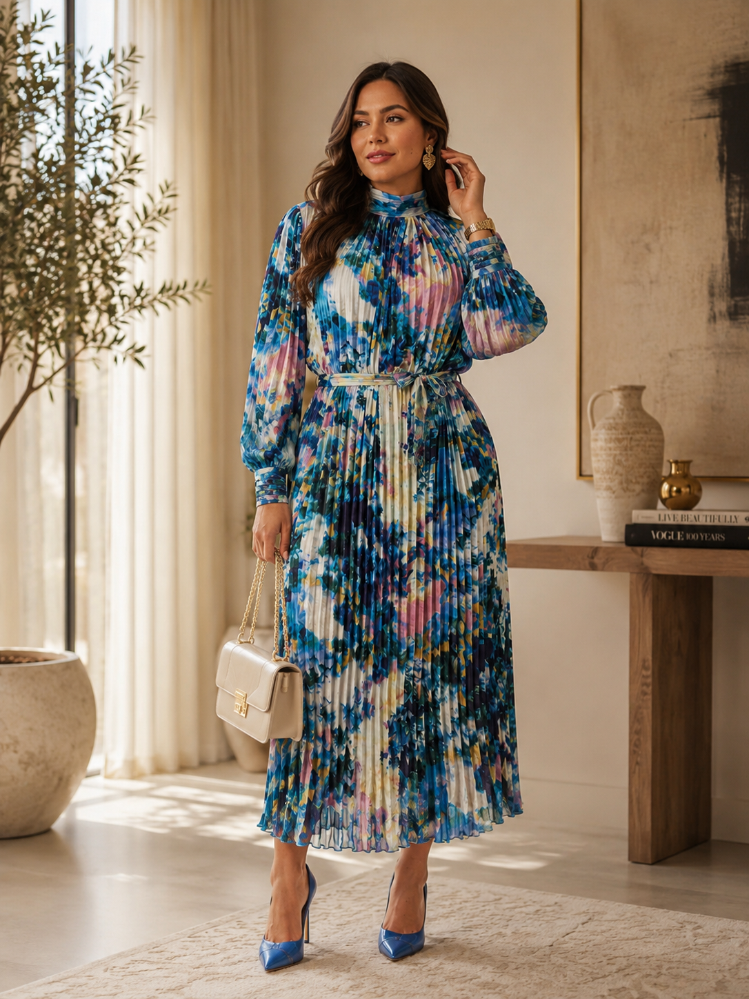 Azure Stripe Pattern Maxi Dress