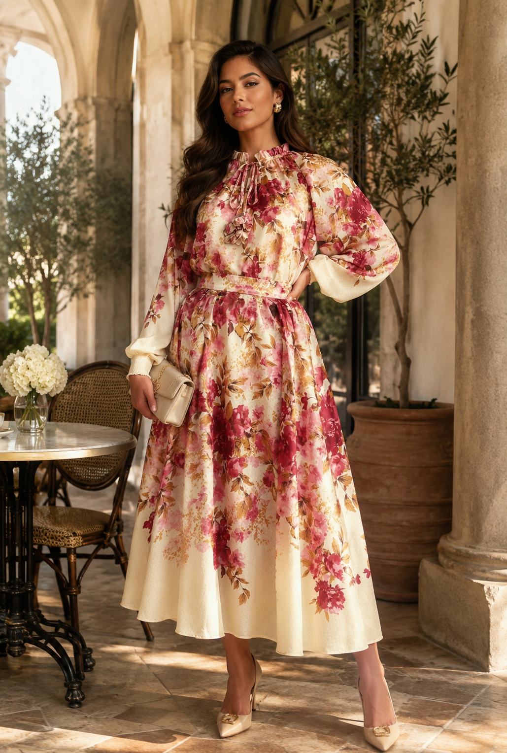 Créme Florale Midi Dress