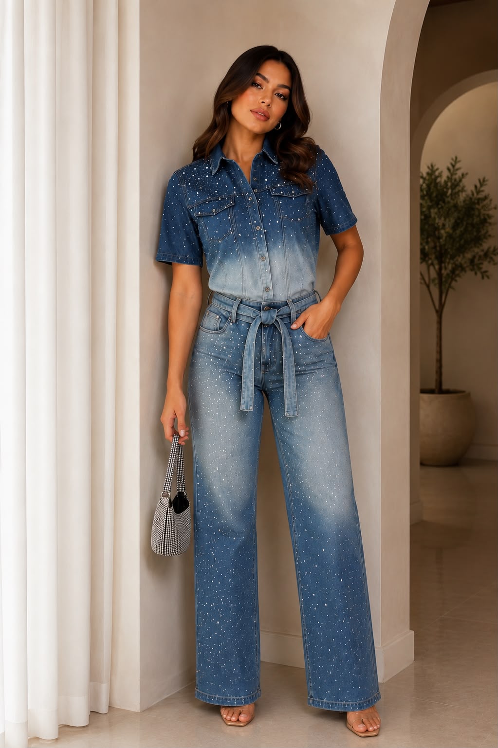Gradient Washed Denim Jean & Shirt Set