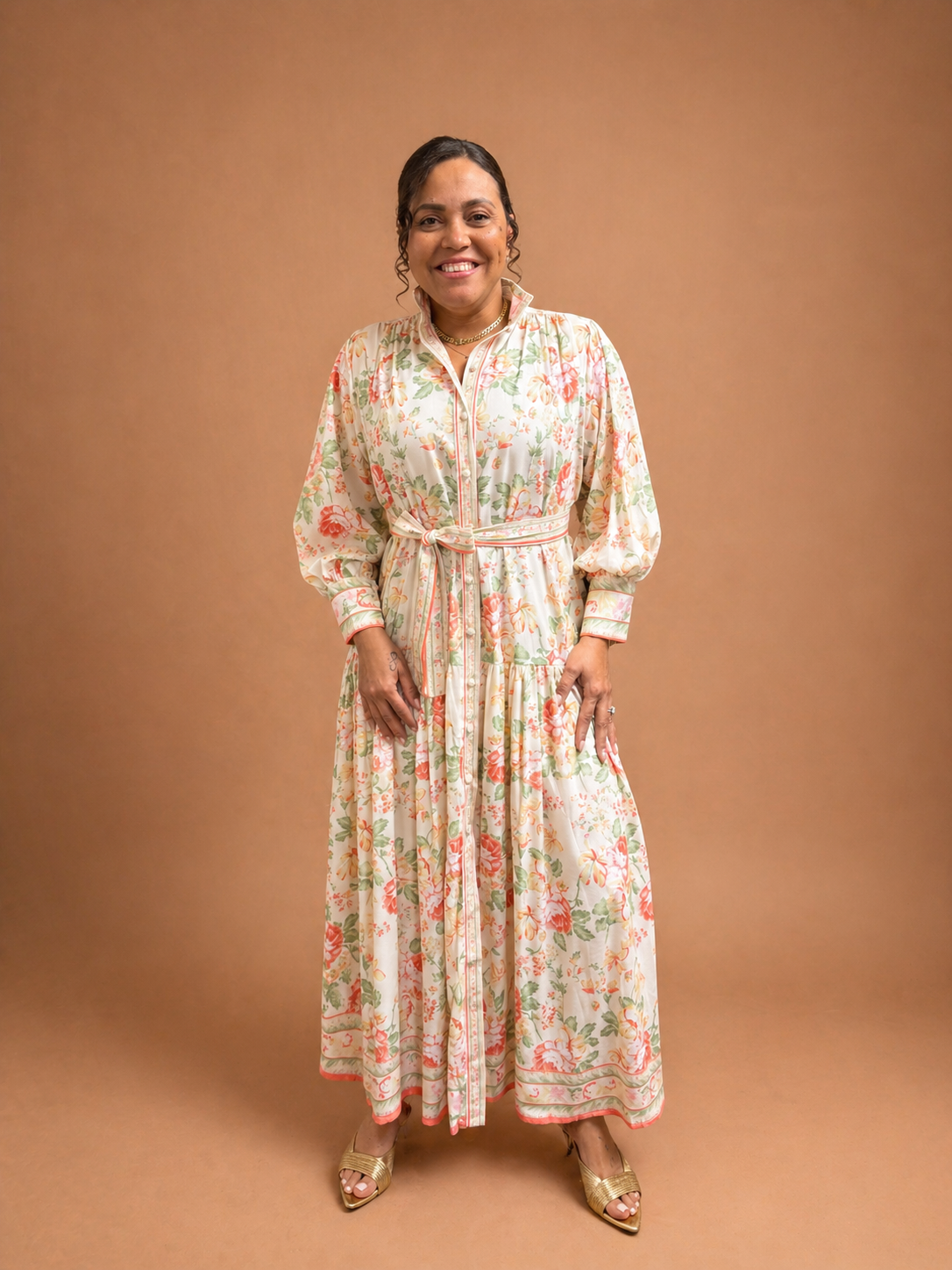 Fleur Pêche Maxi Dress