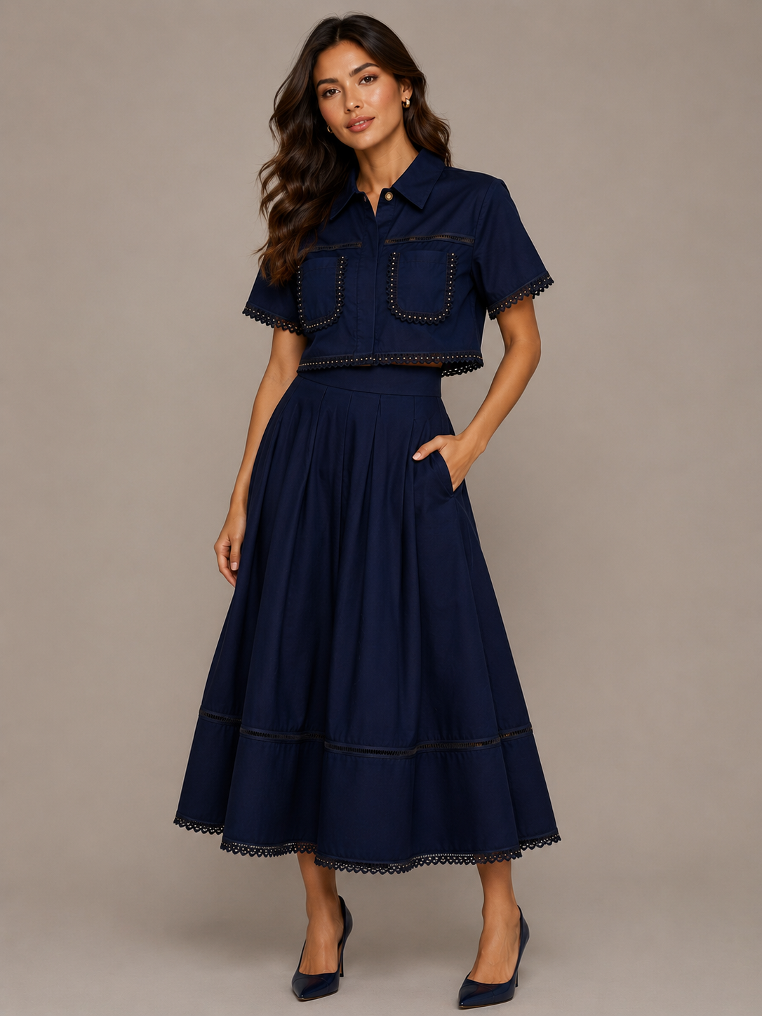 Bleu Marine Maxi Skirt Set