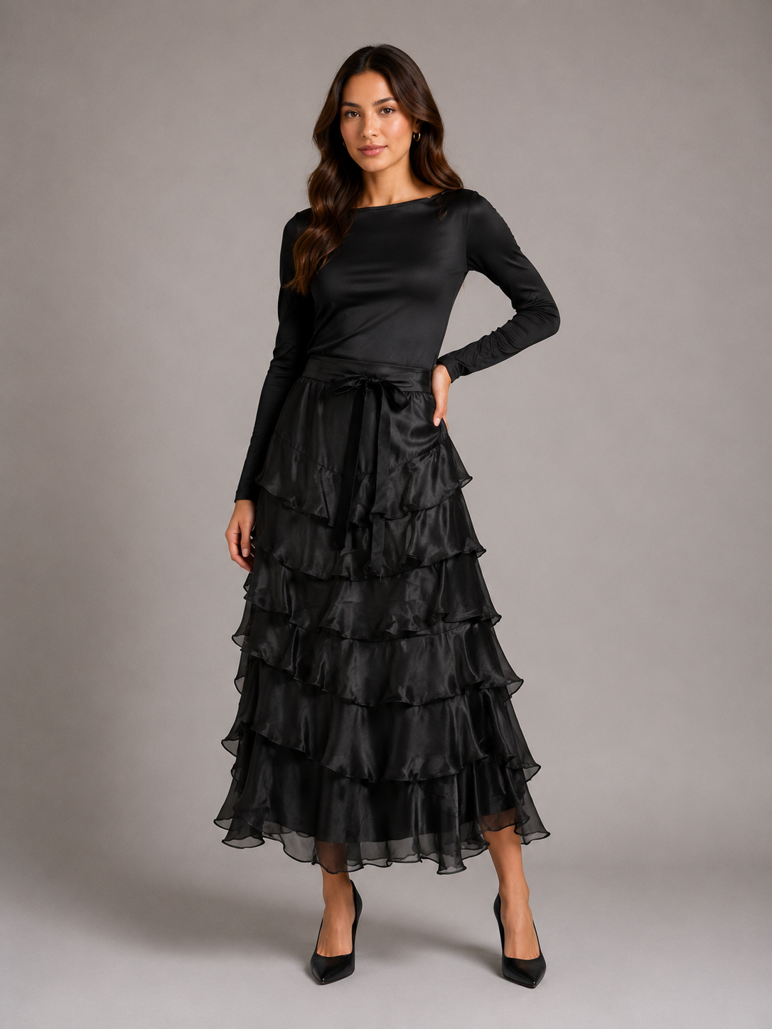 Éclater Noir Midi Skirt