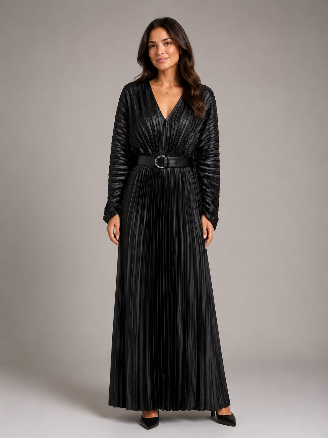 Noir Rayure Floor Dress