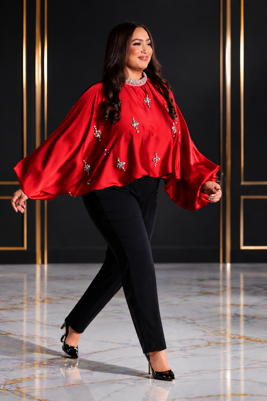 Noir/Rouge Cristal Flare Blouse
