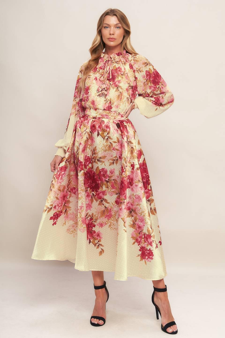 Créme Florale Midi Dress