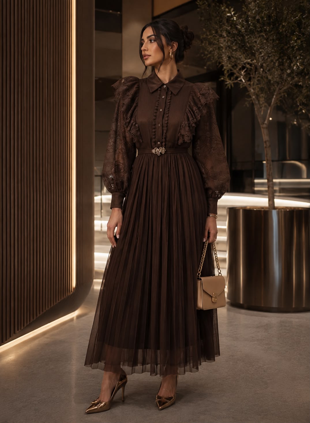 Umber Ribbon Maxi Dress