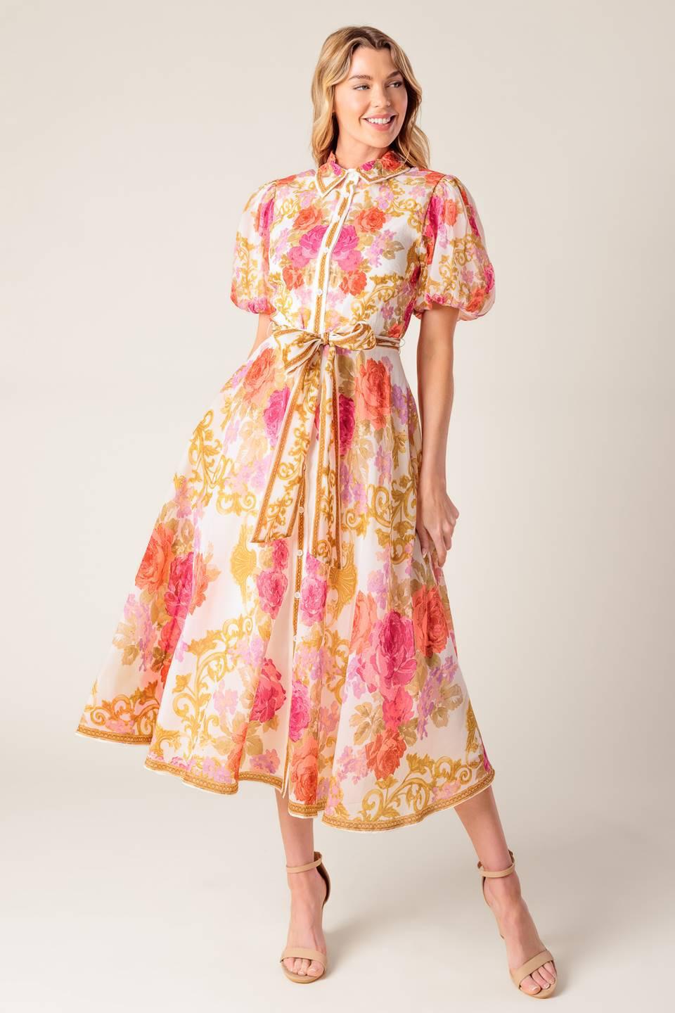 Rose Florale Ruban Midi Dress