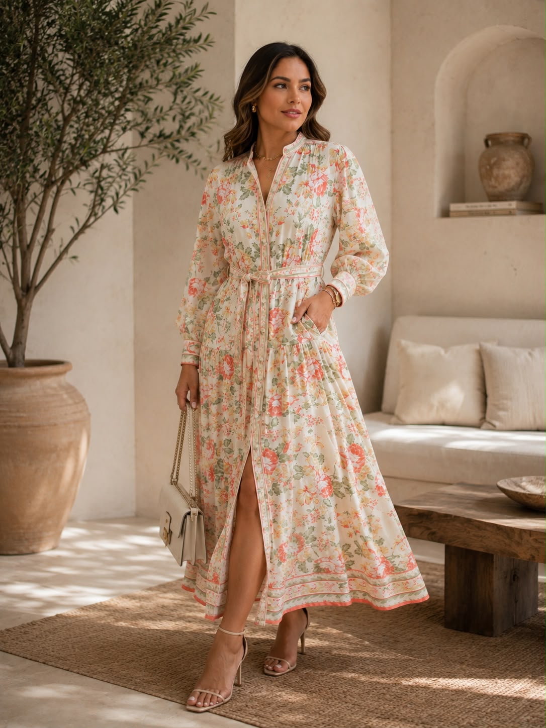 Fleur Pêche Maxi Dress