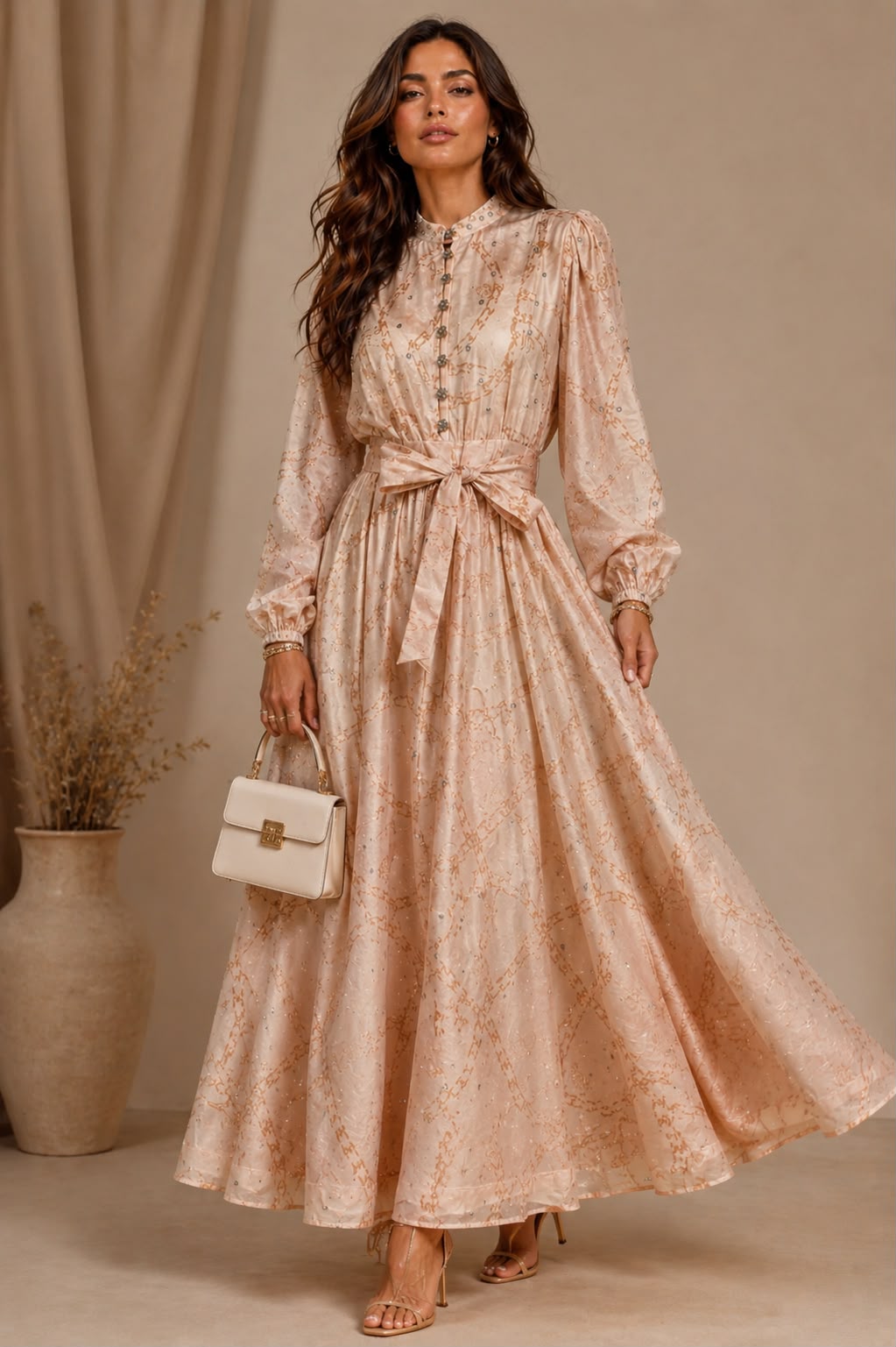 L'Or Rose Ribbon Maxi Dress