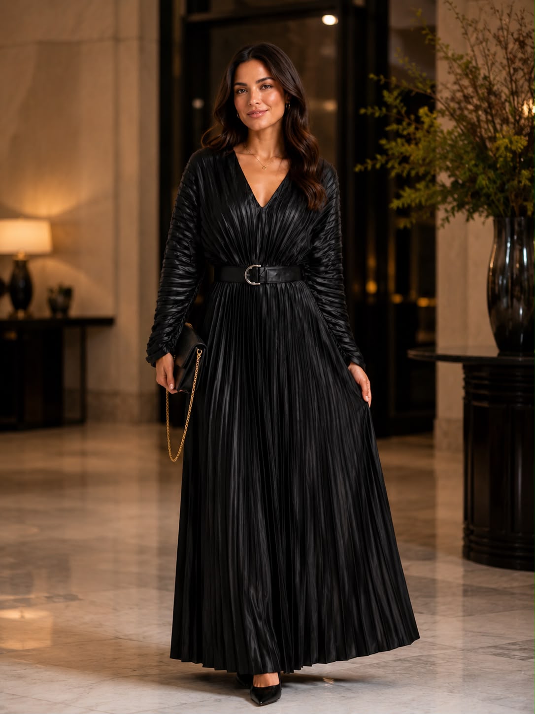 Noir Rayure Floor Dress