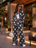 Washed Denim Flowers Jean & Jacket Set