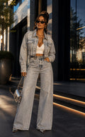 Gray Washed Denim Jean & Jacket Set