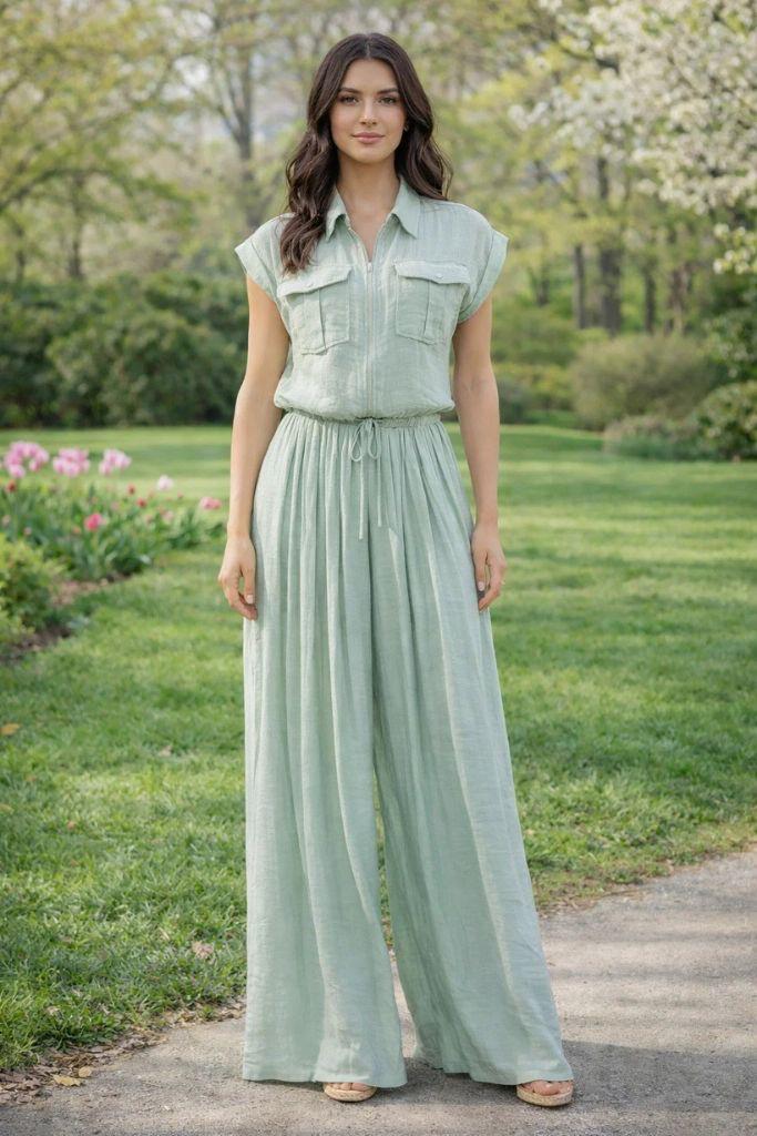 Sage / Almond Pant & Blouse Set